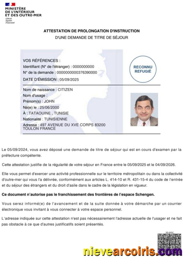 France certificate of extension of instruction